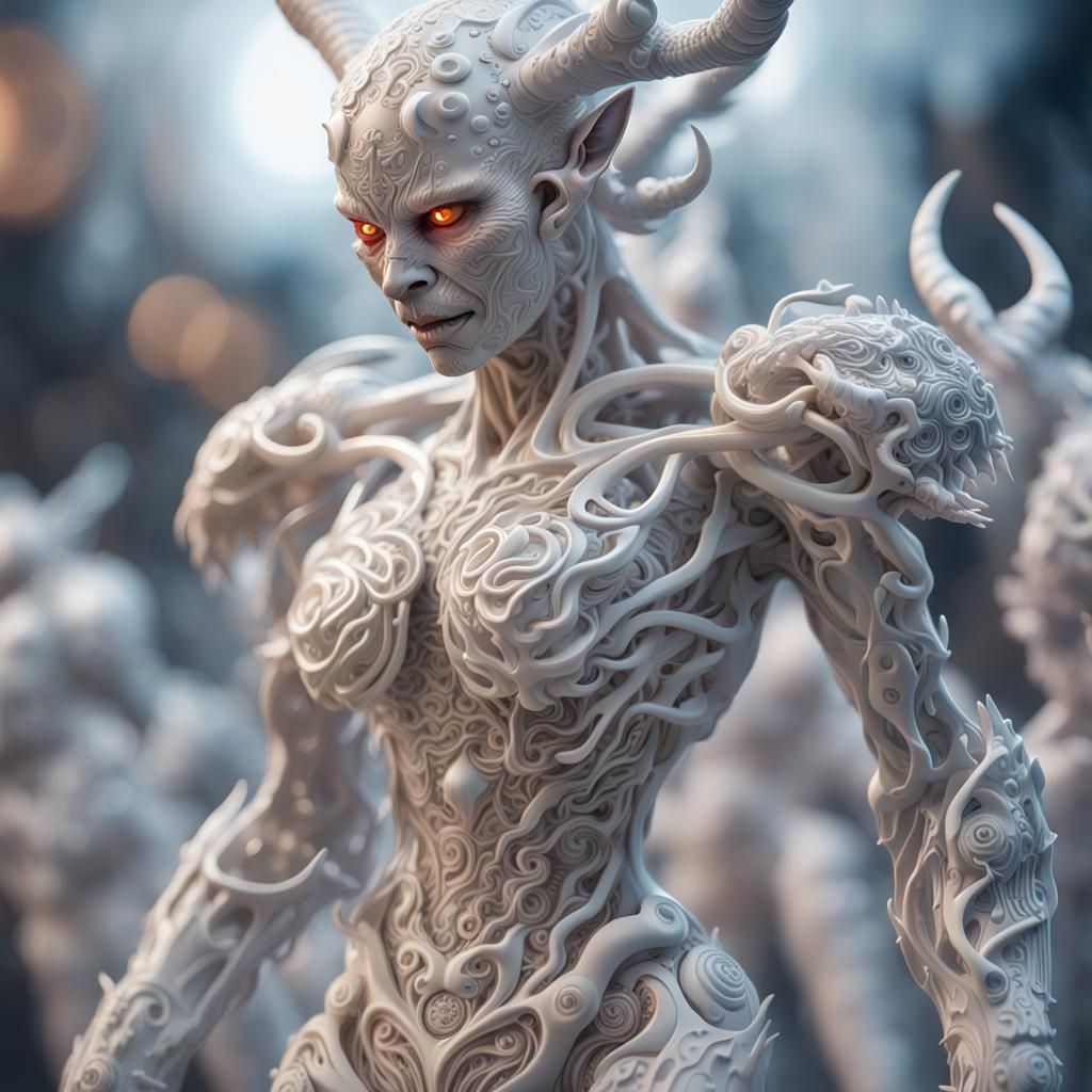 Porcelain Cyborg Demons in Macro Photography Style