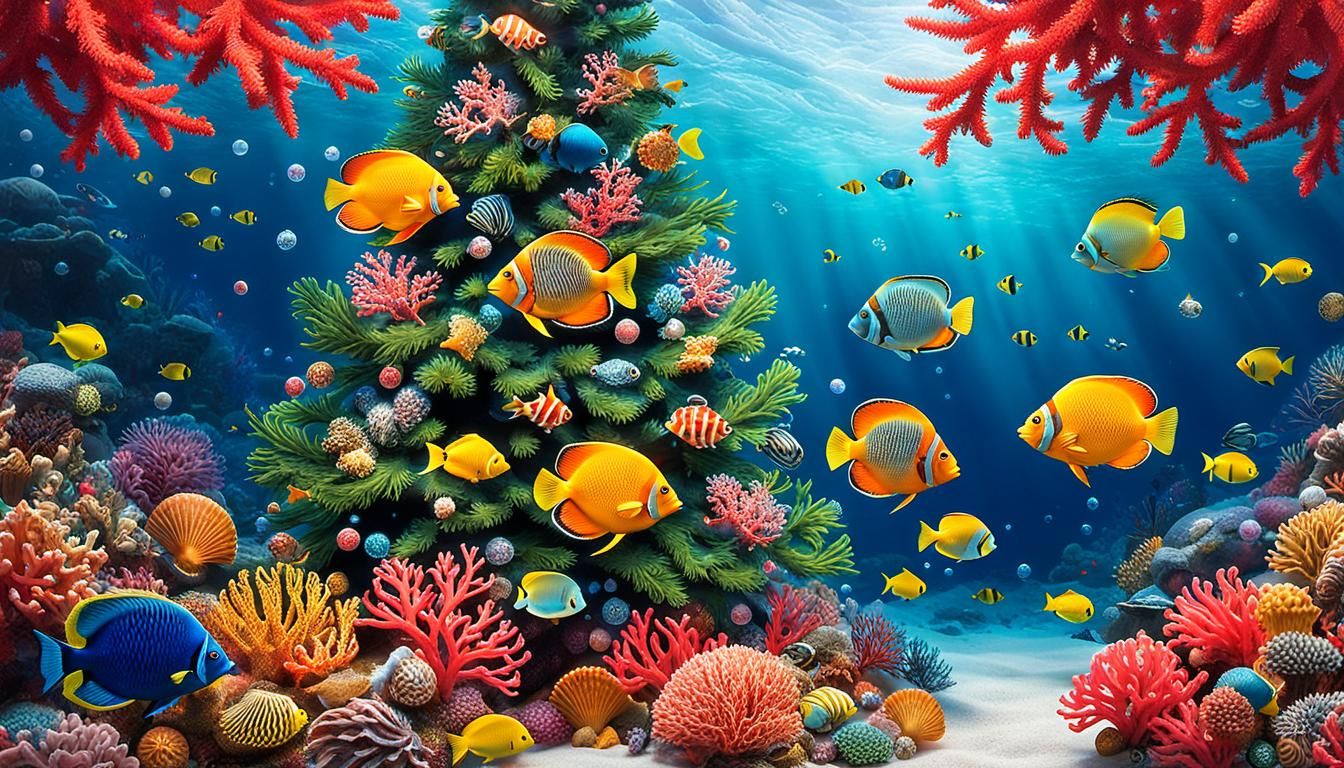 Festive Coral Christmas Tree in Underwater Scene