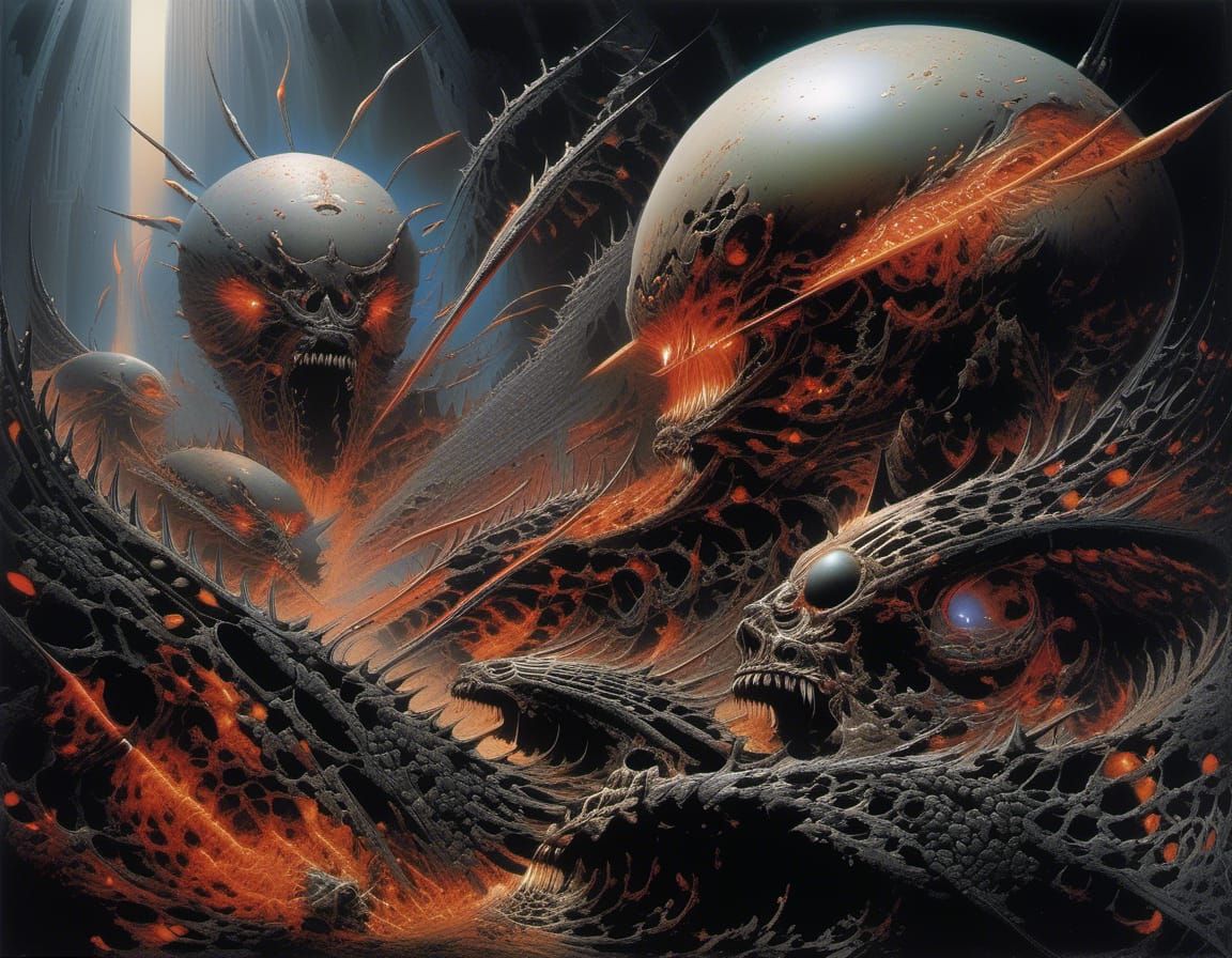 Abstracted Alien Portraits in a Pollock-Ernst Style