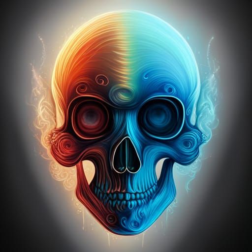 Glowing Abstract Skull Art in Complementary Colors