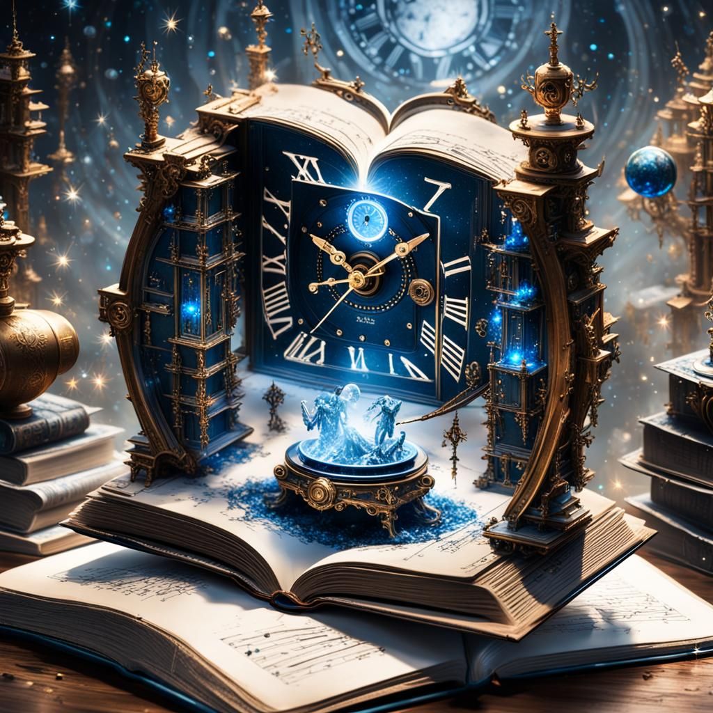 Sci-Fi Clock Emerges From Book with Fireworks