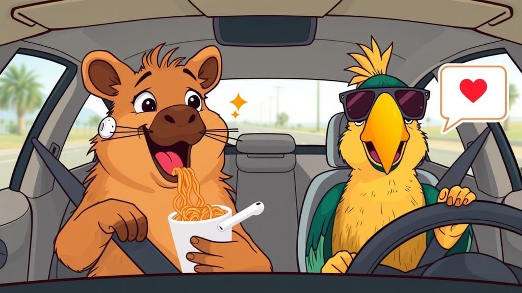 Cartoon Animals Record YouTube Short in Car
