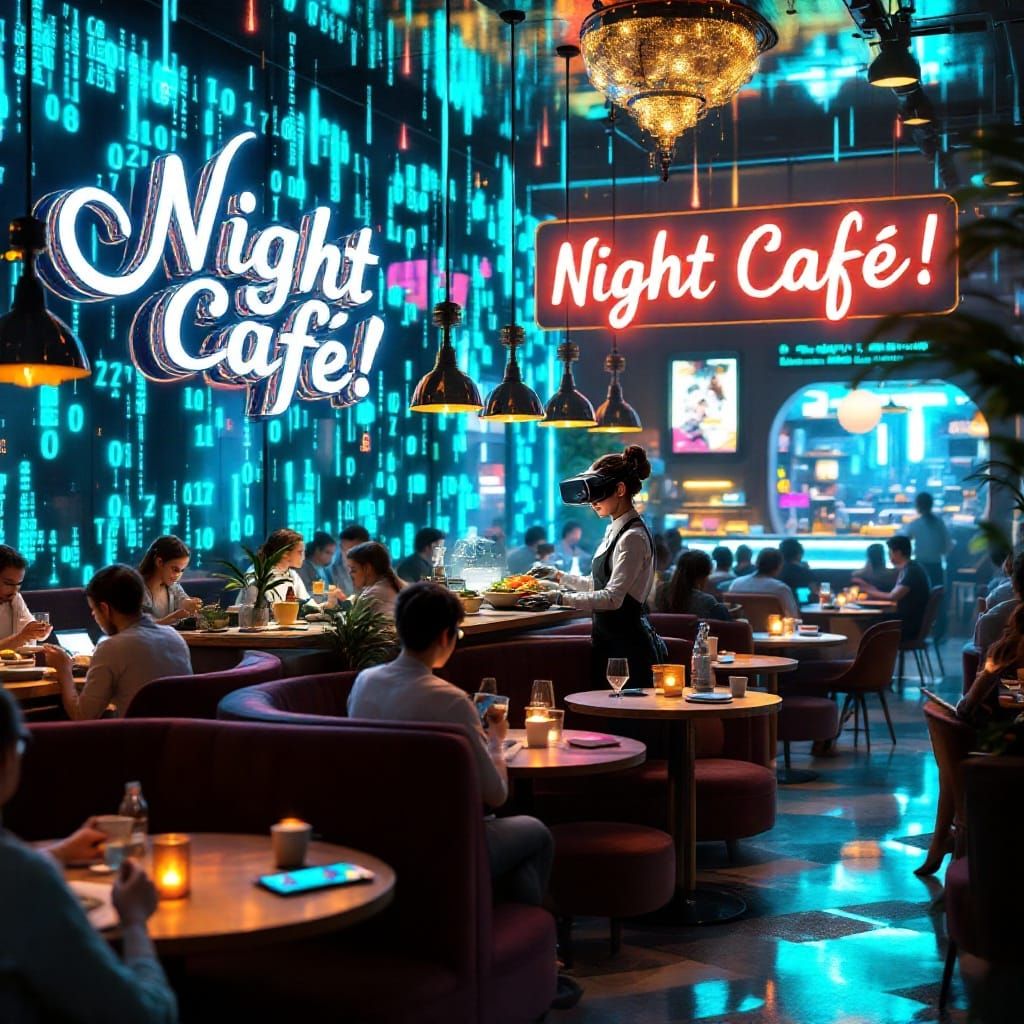 Futuristic VR Café Scene in 3D Digital Art
