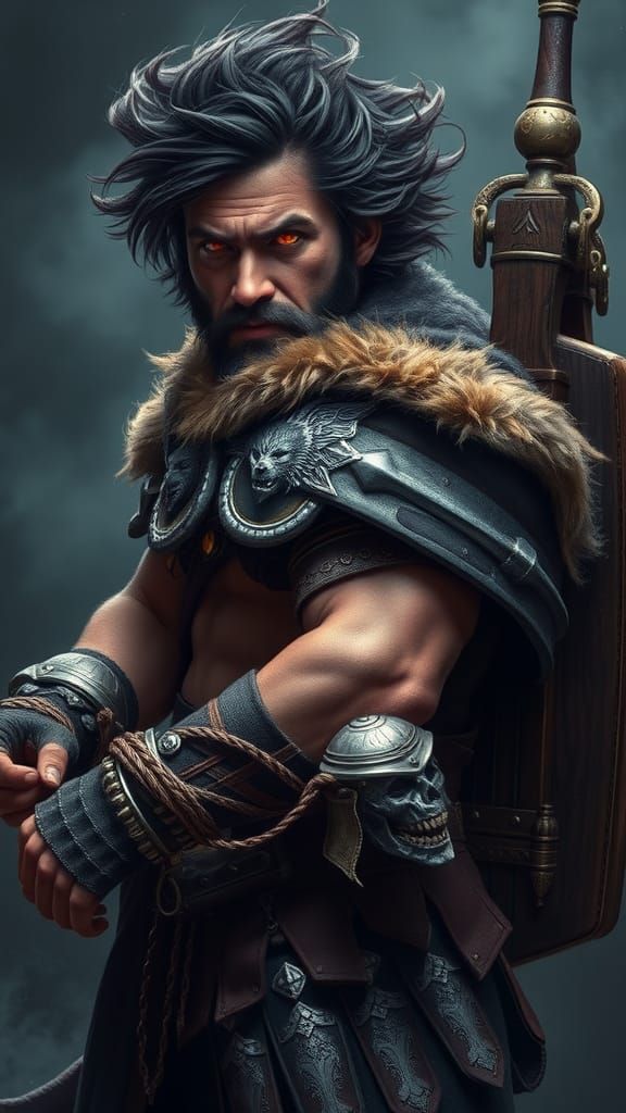 Fearless Hunter in Dark Fantasy Landscape