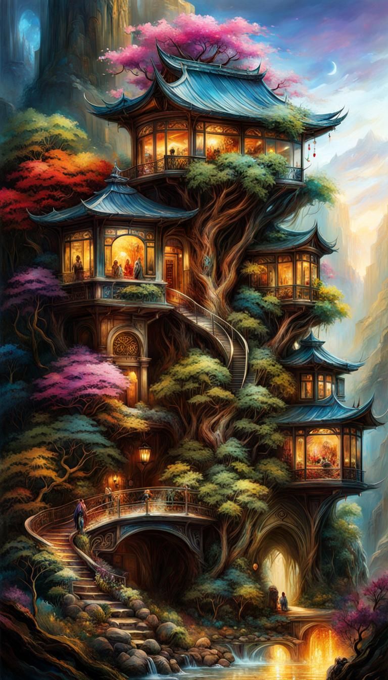 Glass Bonsai Village Inspired by Digital Art