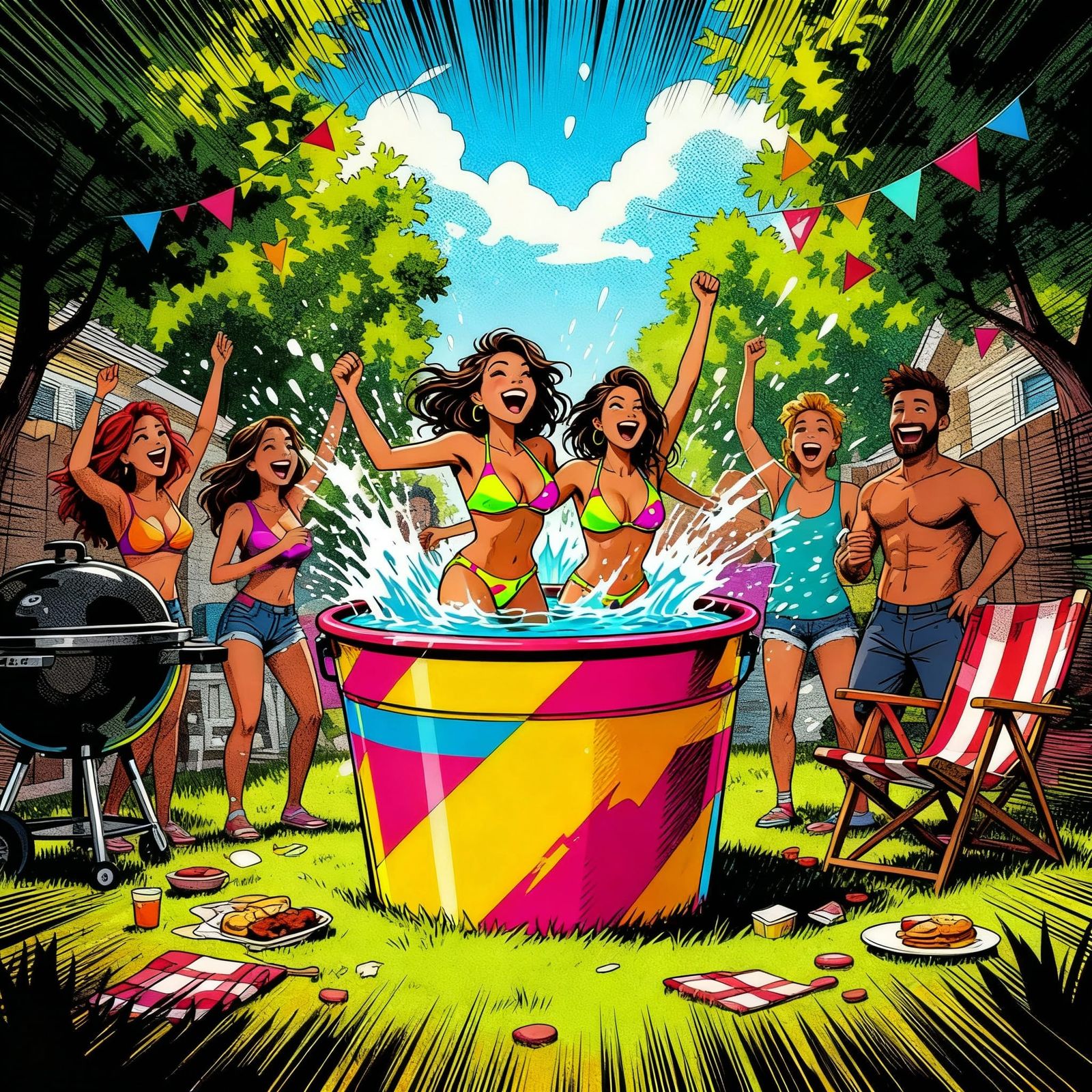 Dunk Tank Splashdown: Vibrant Cartoon Illustration