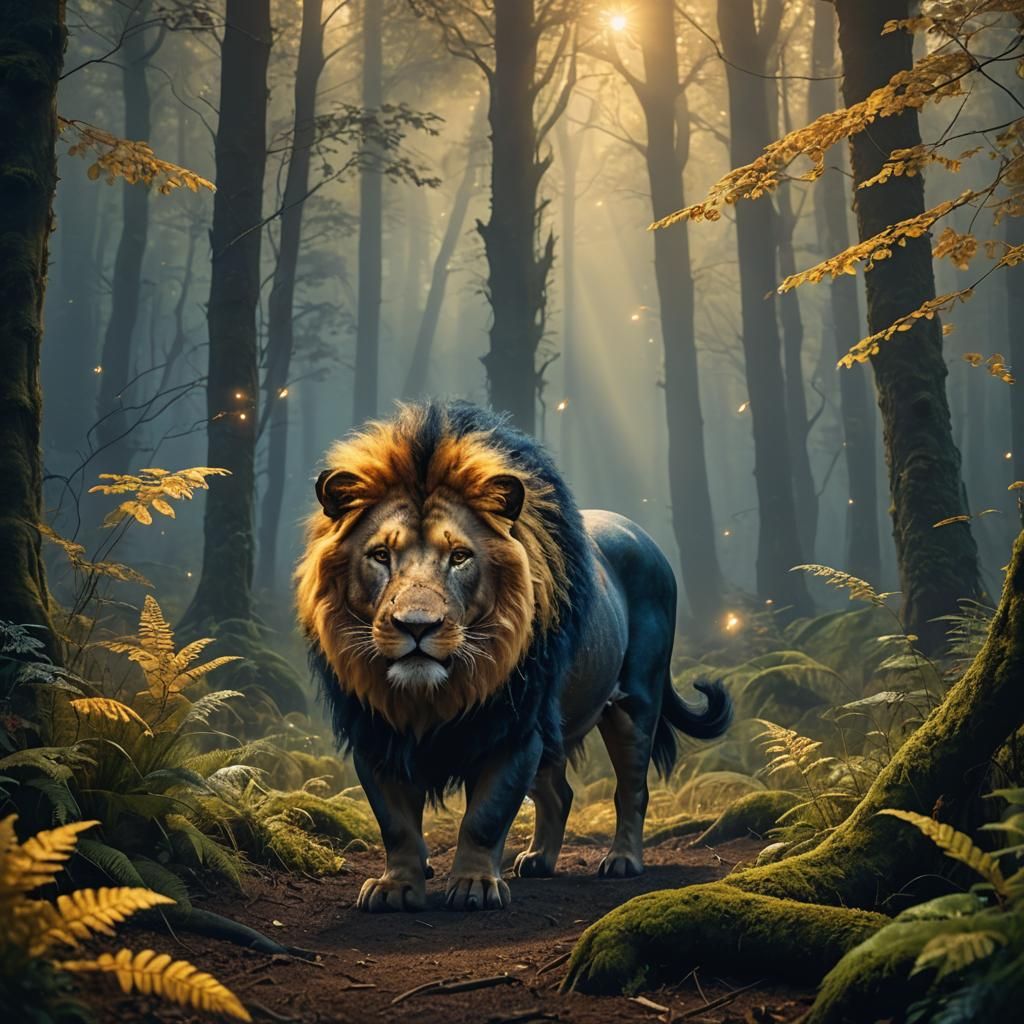 Mystical Pig-Lion Creature in Misty Forest