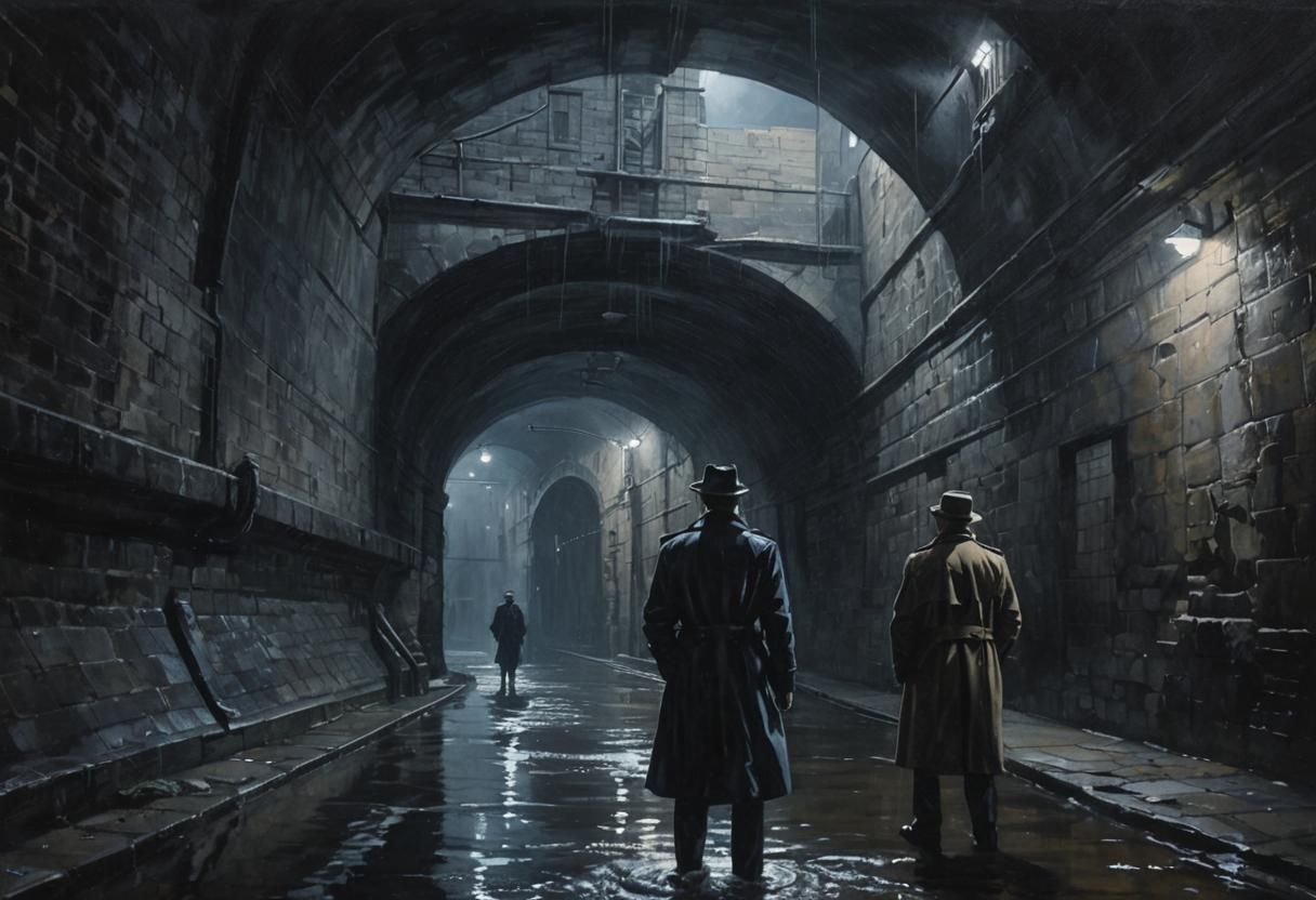 Film Noir: Lone Figure in a Flooded Tunnel