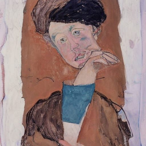 Naive Child's Mischief in Egon Schiele Style
