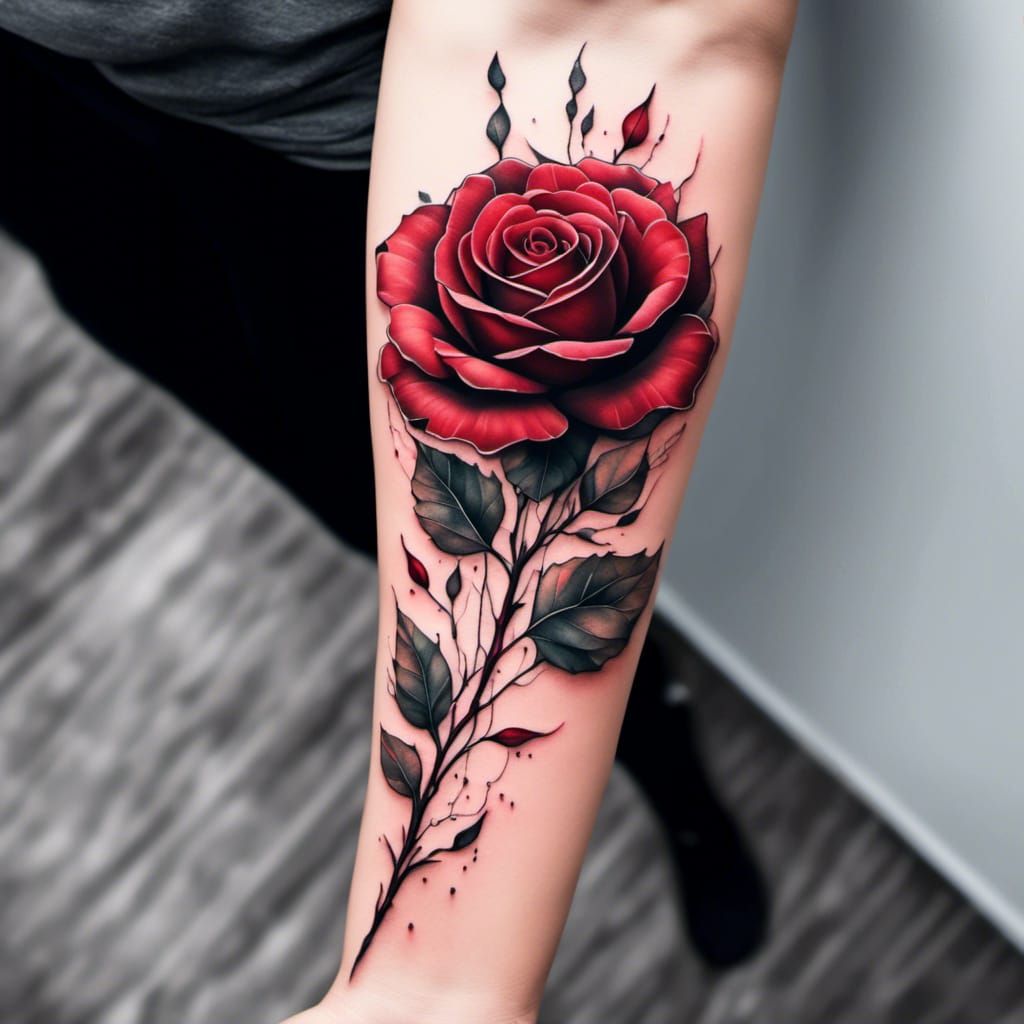 A detailed red rose tattoo