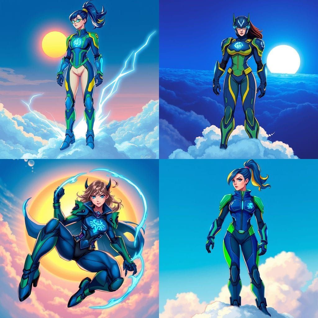 Superheroine Silhouette with Robot Armor in Cobalt Sky