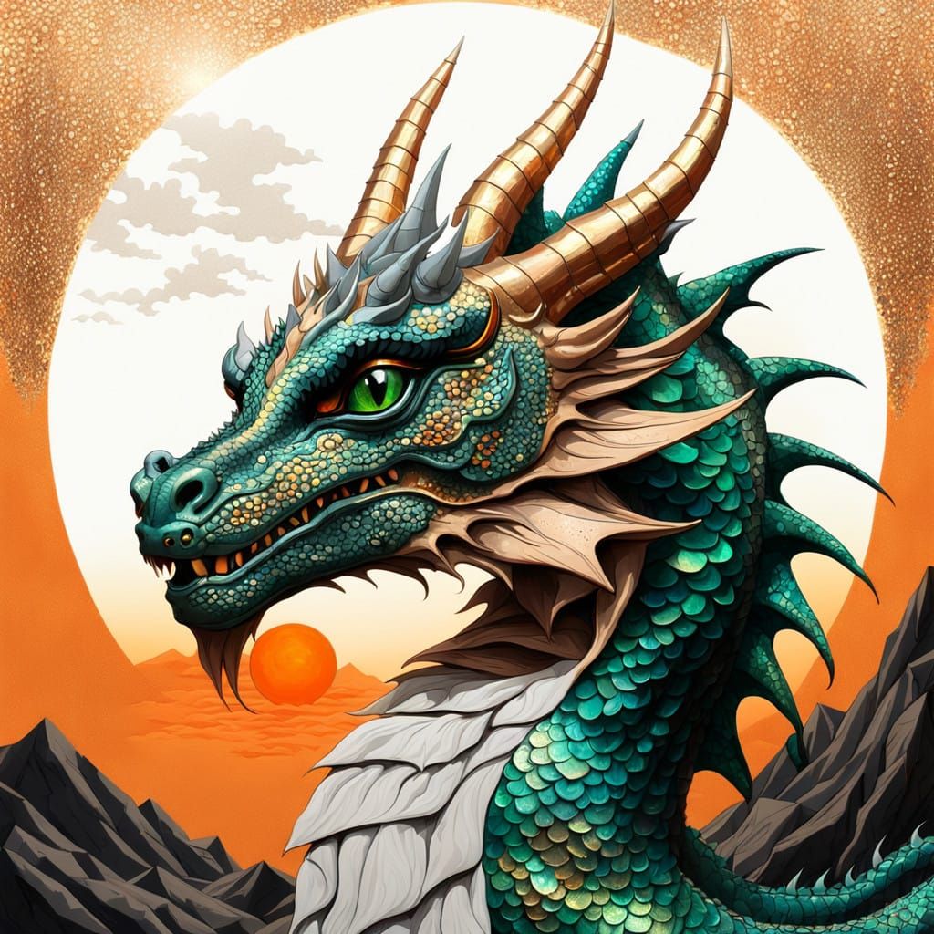 Hyperrealistic Dragon in Electroluminescent Morning Sunlight