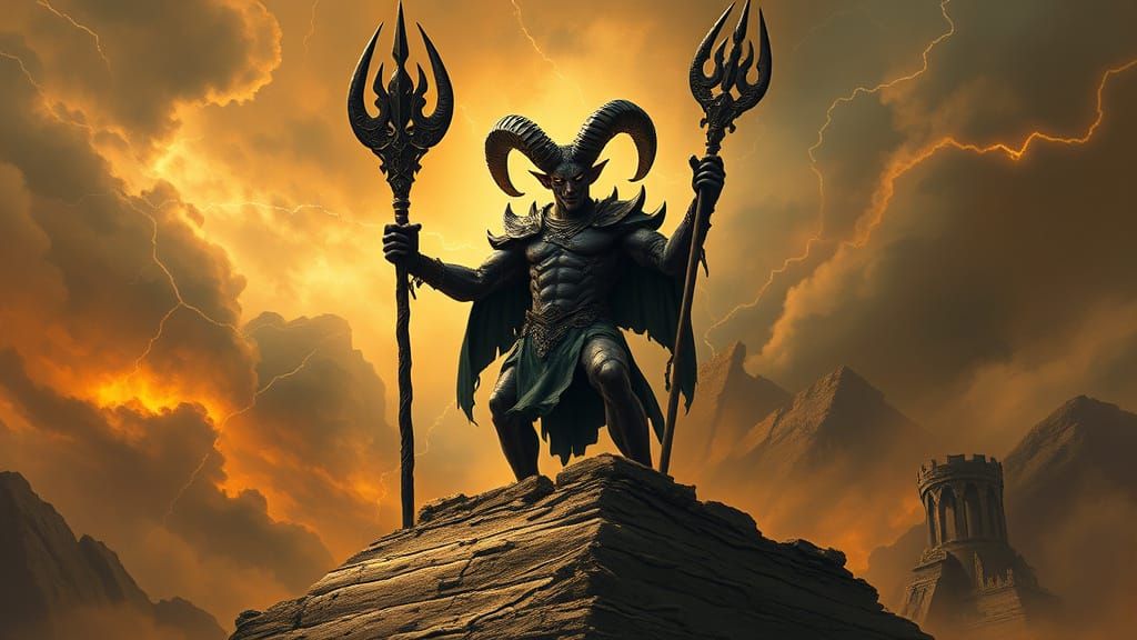 Demon on Ziggurat in Dark Fantasy Style