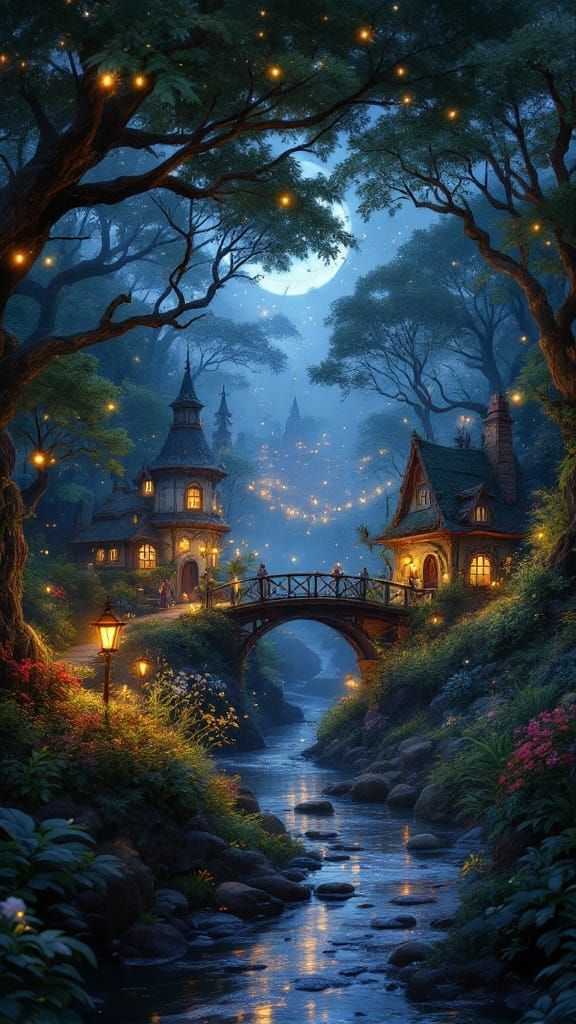 Whimsical Nighttime Fantasy Village by Forest River