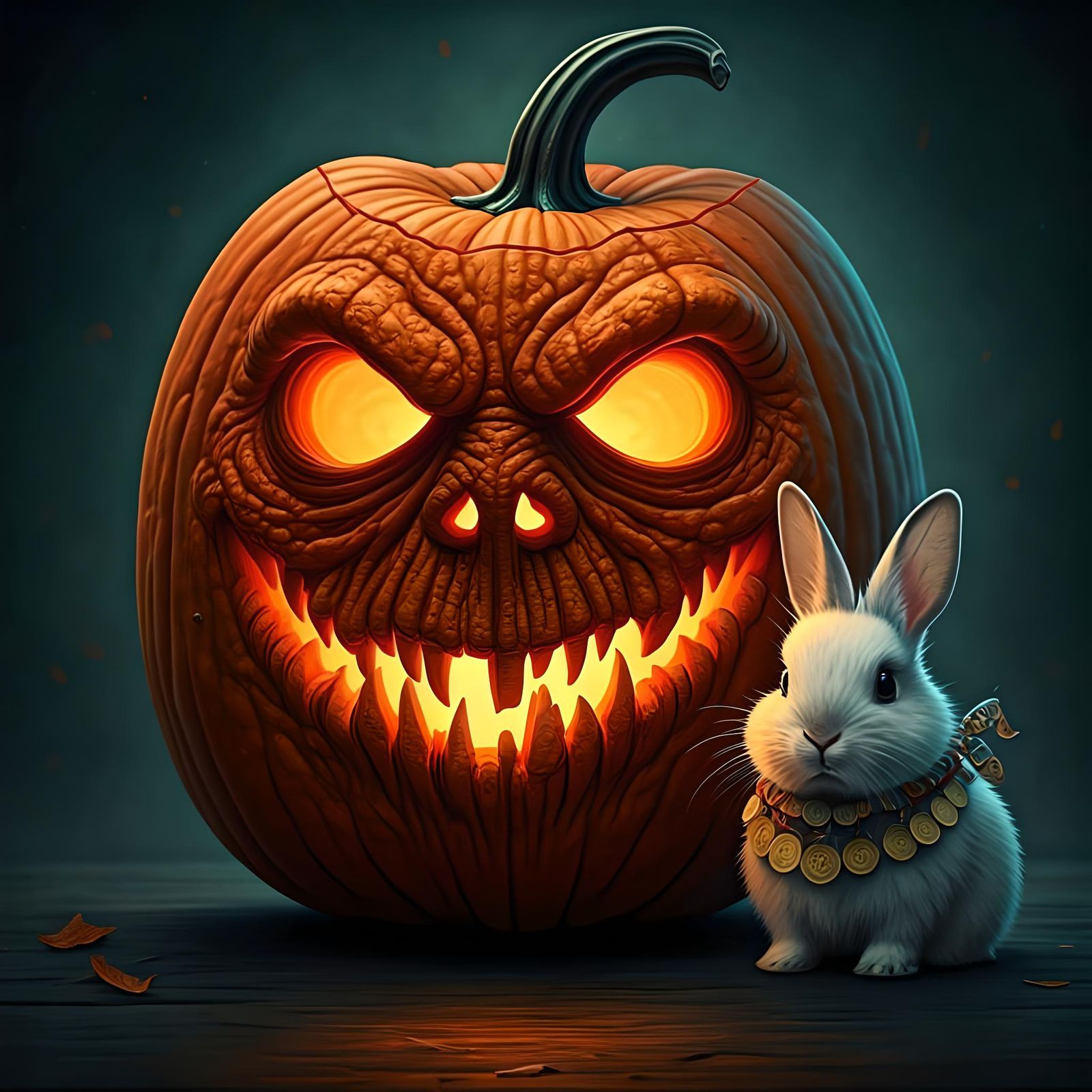 Hyperrealistic Jack O'Lantern with Rabbit, Splash Art