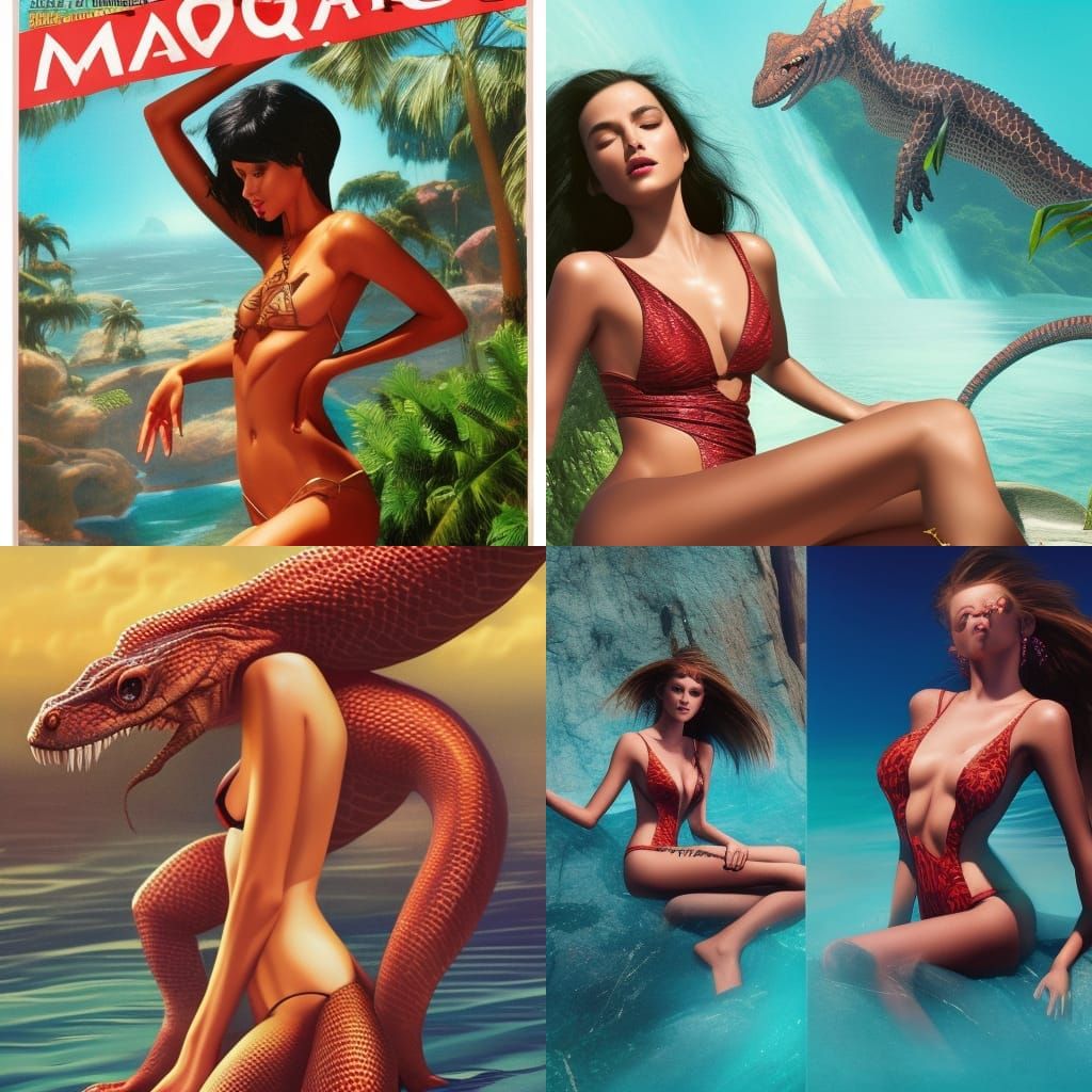 Lizardwoman Swimsuit Model in Magazine Advertisement