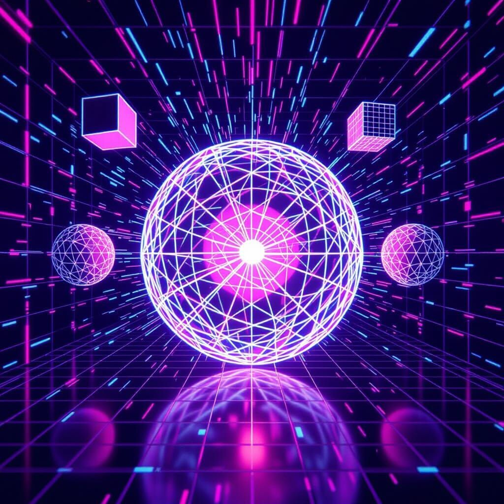 CRT Chamber with Rotating Wireframes in Retro Computer Art S...