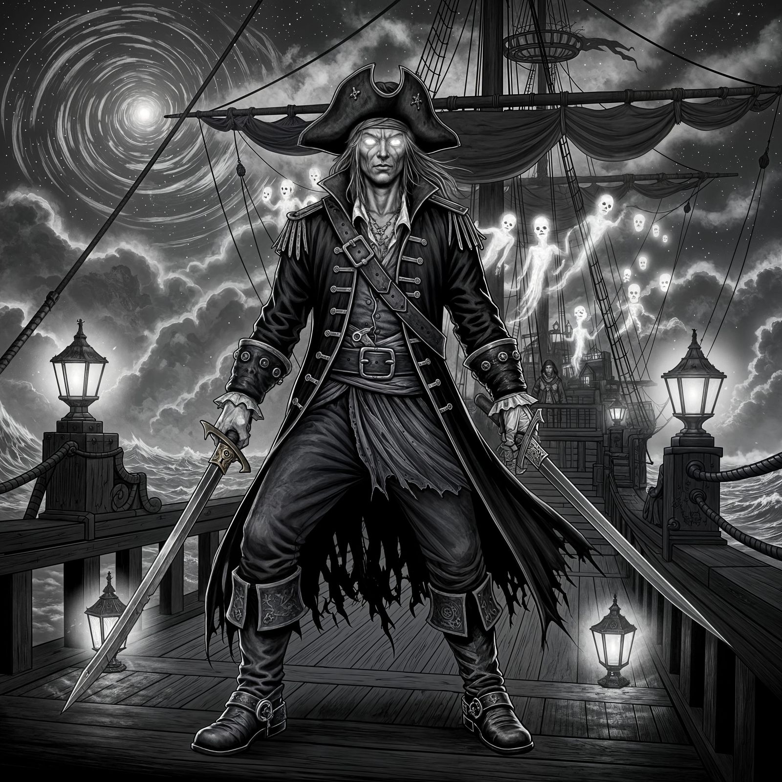 Ethereal Spectral Pirate Captain on Ghost Ship
