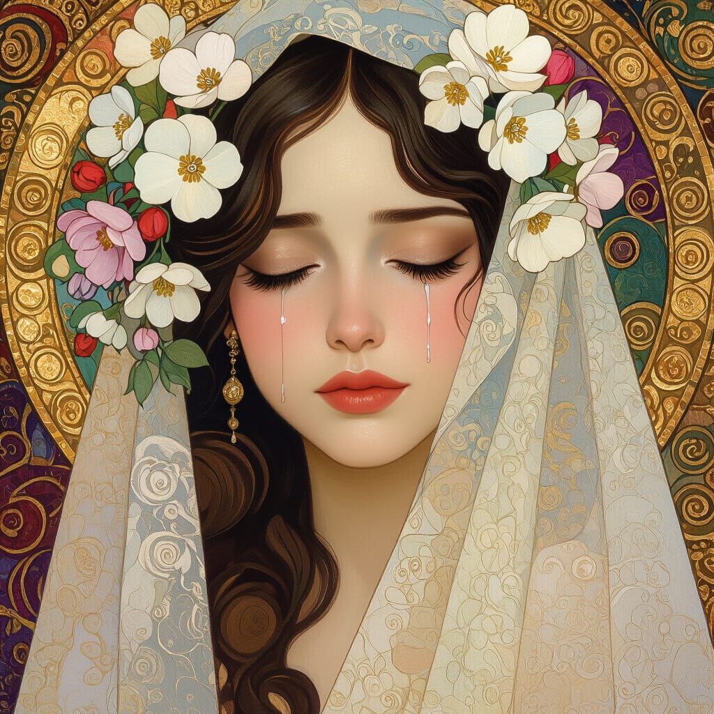 Floral Veil: A Portrait in Art Nouveau Style