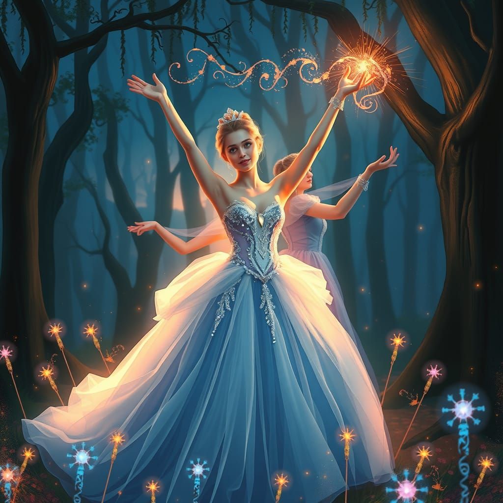 Cinderella in Mystical Forest, Digital Art Style