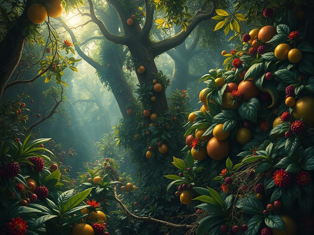 Abundant Forest Scene in Organic Digital Art