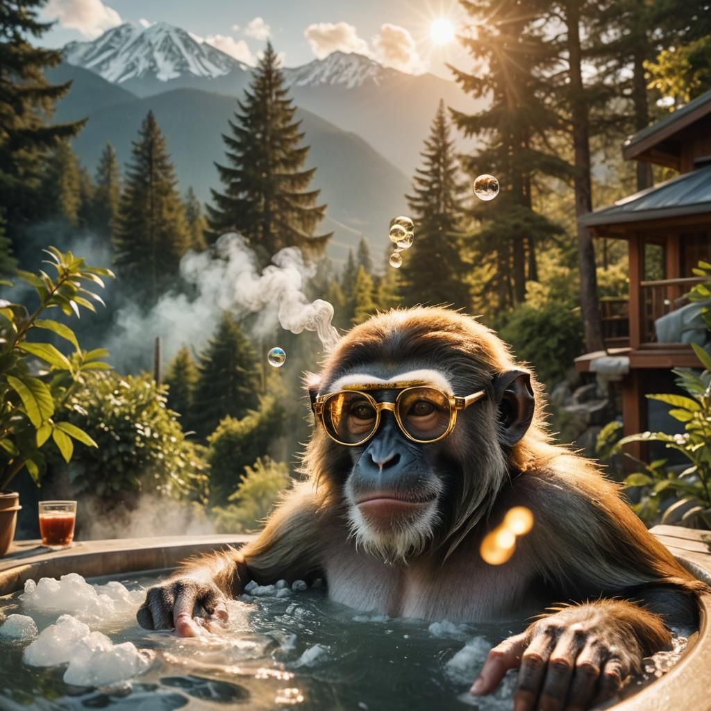 Monkey in Hot Tub with Wayfarer Glasses