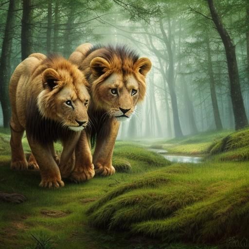 Lion and Bear Cubs Meet, Abstract Expressionism