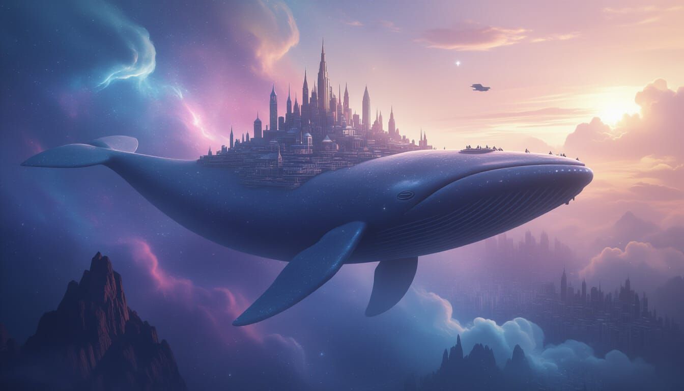 Fantasy City on Sky Whale Nebula Concept Art