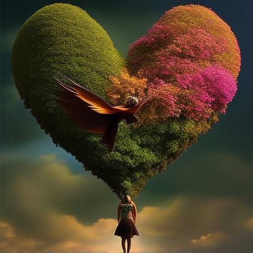 Nature Tree Woman Heart Portrait in Digital Art