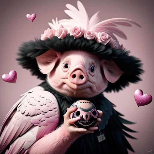 Surreal Pink Pig-Cockatoo Hybrid in 3D
