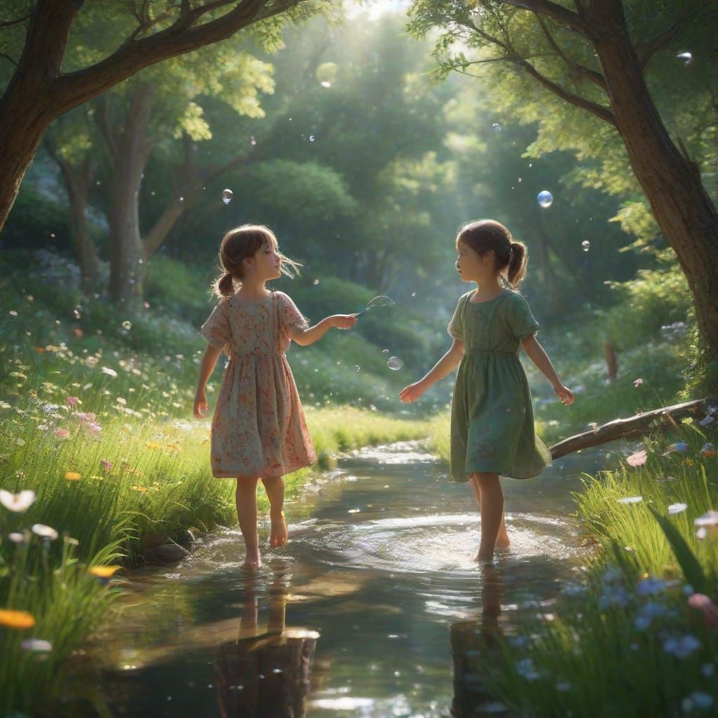 Idyllic Childhood Play in a Sun-Drenched Meadow