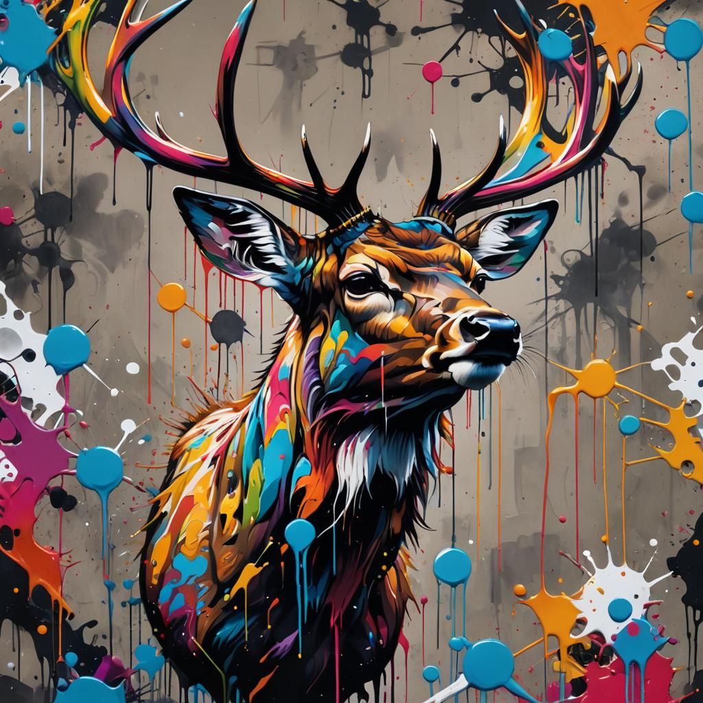 Colorful Graffiti Deer Street Art