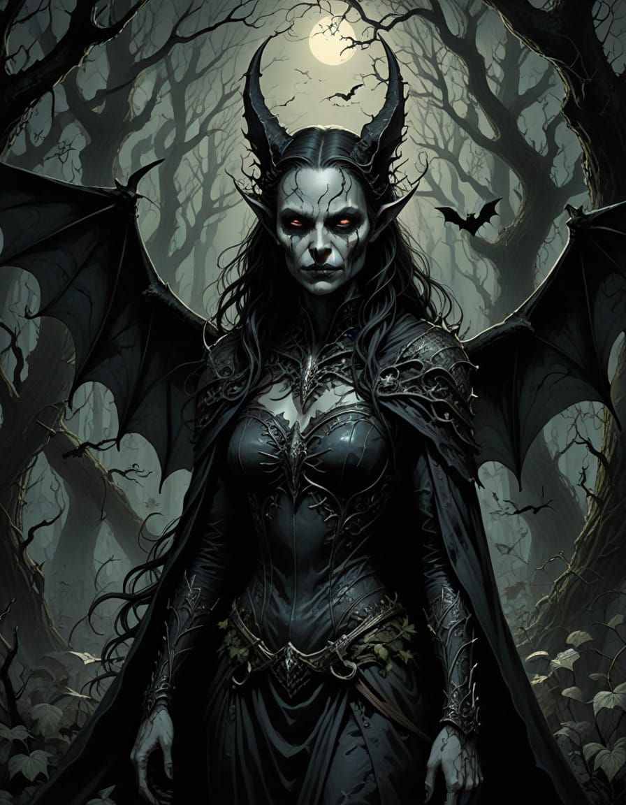 Gothic Vampire Fairy with Macabre Wings and Poisonous Garden