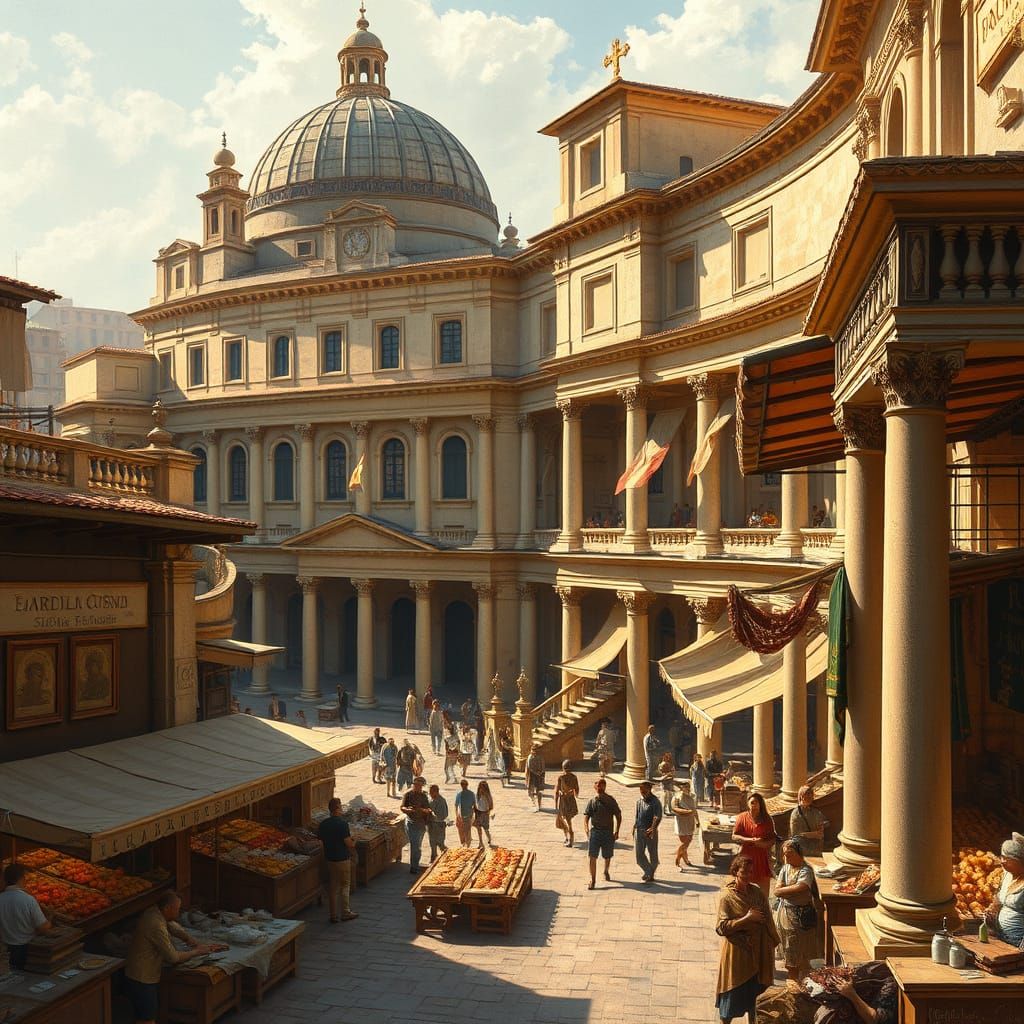 Vibrant Ancient Roman Marketplace in Golden Light