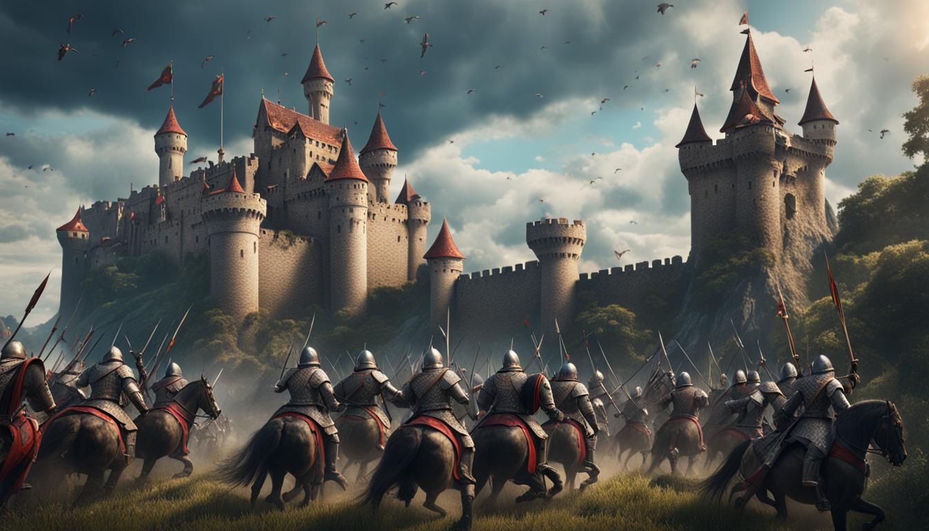 Medieval Army Besieges Castle: Detailed Matte Painting