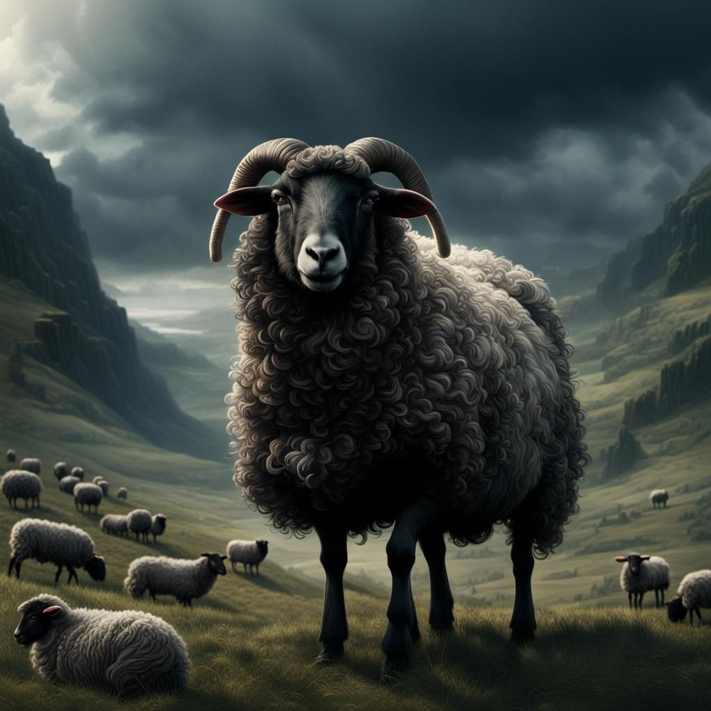 Dramatic Digital Painting of a Black Sheep