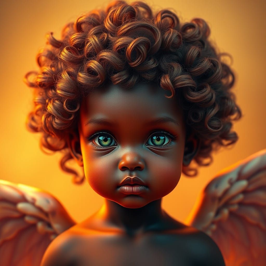 Vibrant Fantasy Cherub with Rich Ebony Skin and Ethereal Glo...
