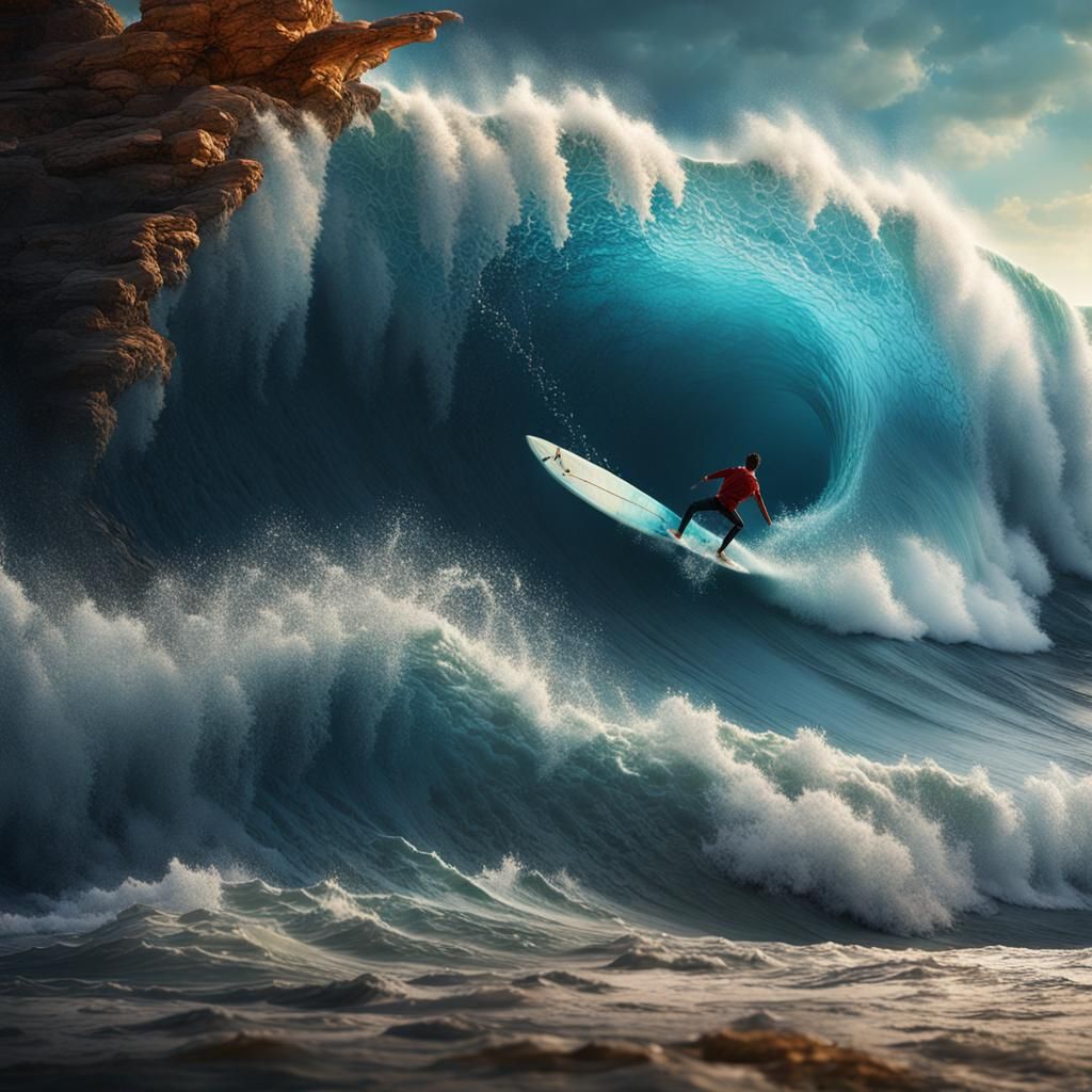 Surfer Rides a Giant Wave in Fantastical Style