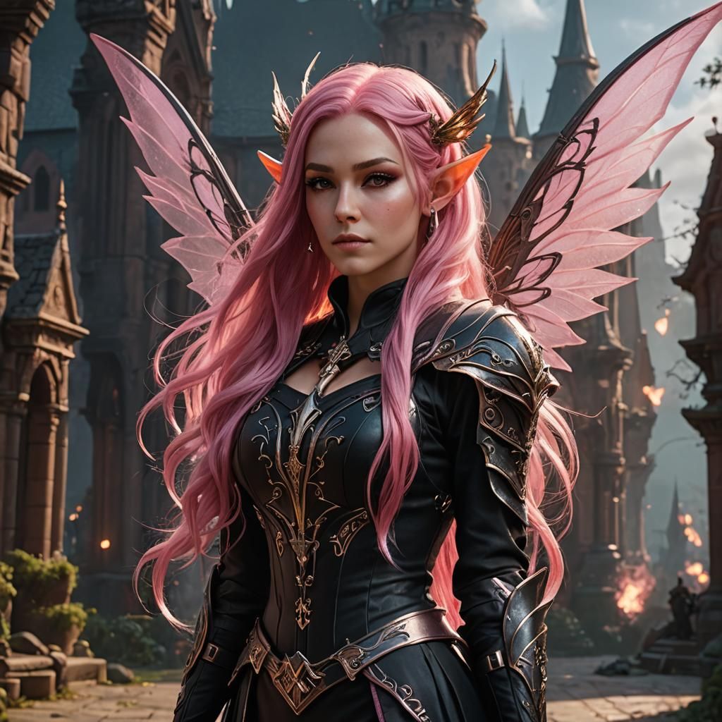 Fairy Assassin with Pink Hair, Fantasy Art