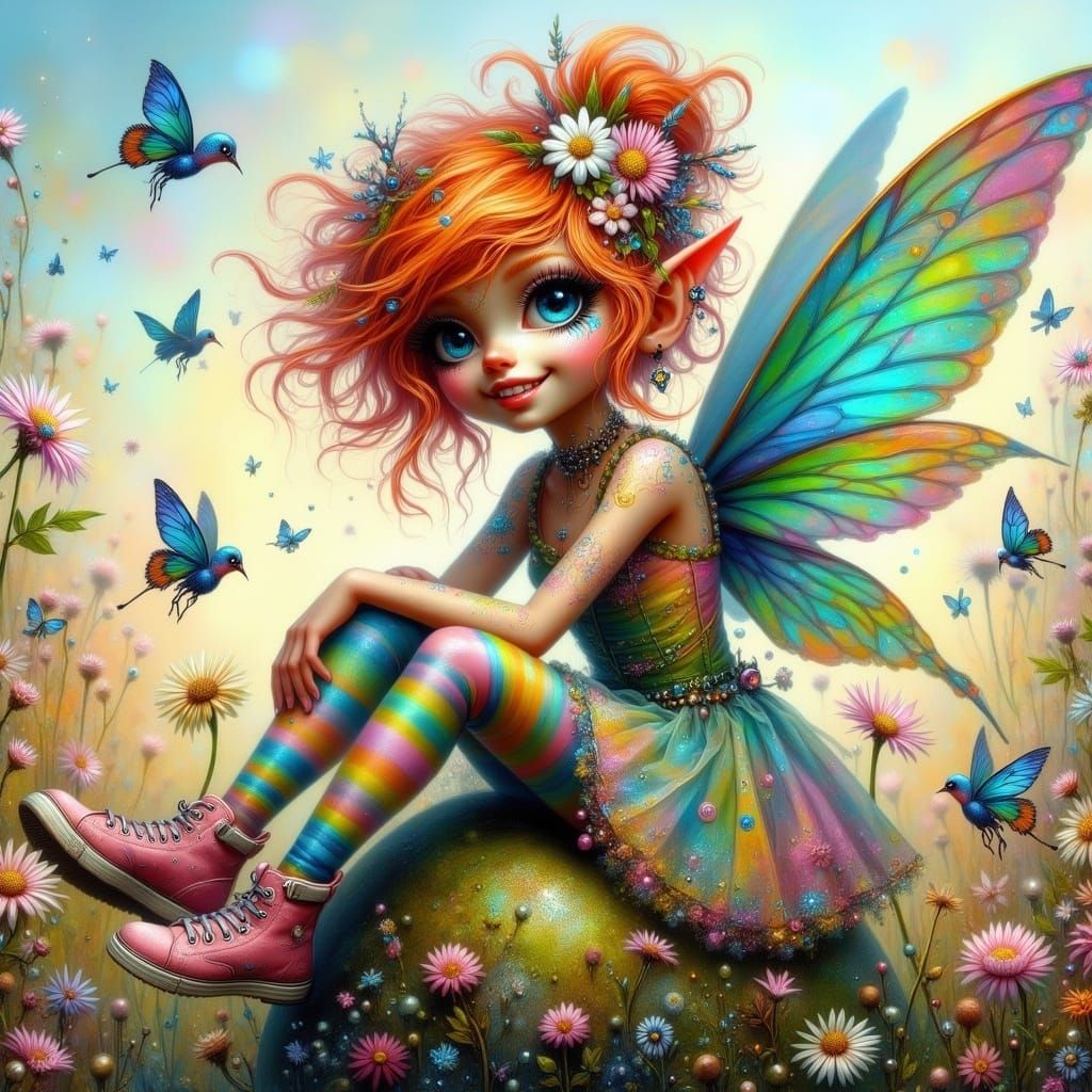 Whimsical Fairy in a Vibrant Meadow
