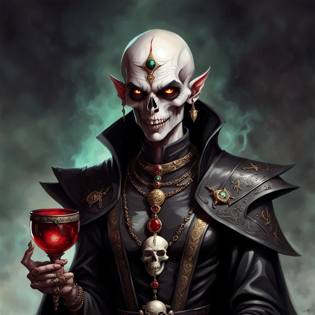 Dark Elf vampire priestess with goblet. Concept art 1. Corru...