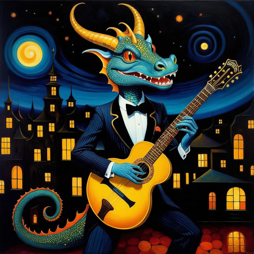 A Jazz Dragon Takes the Stage in a 1950s Nightclub