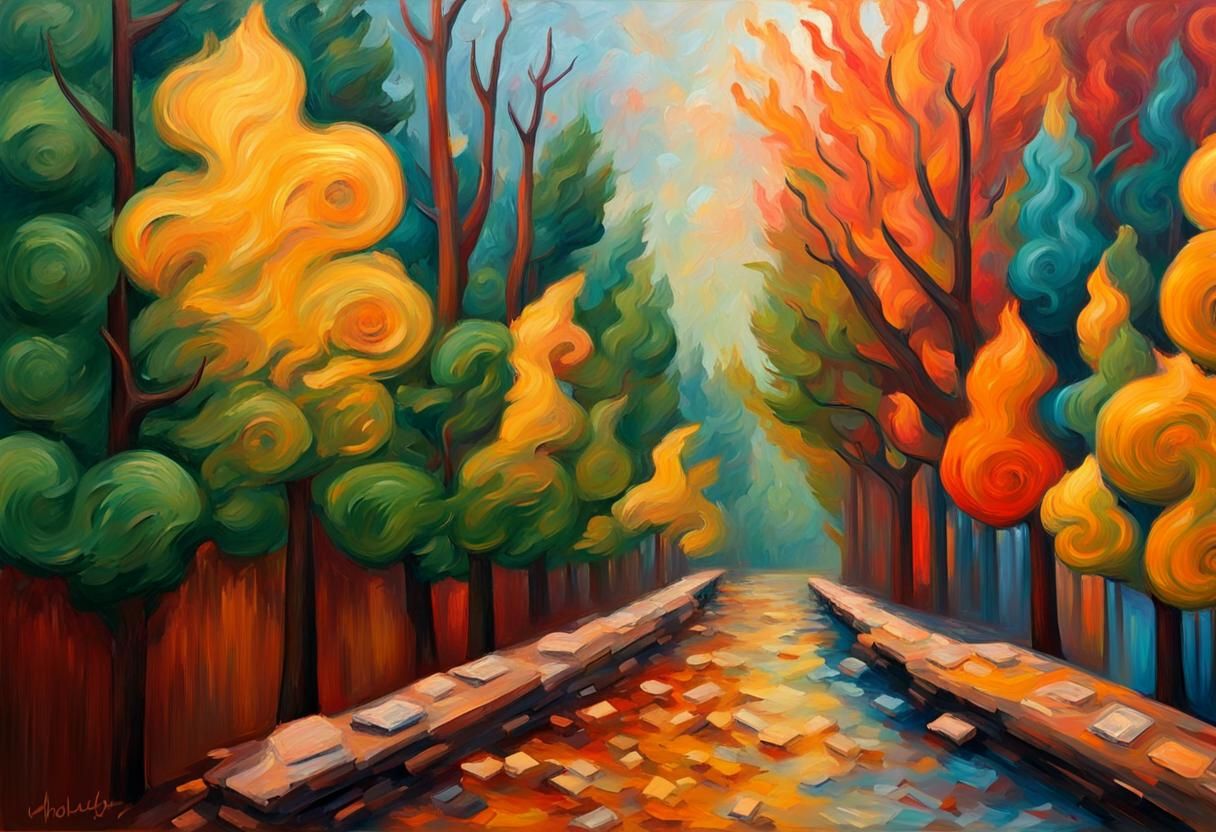 Forest Fire Becomes Cash in Expressionist Oil Painting