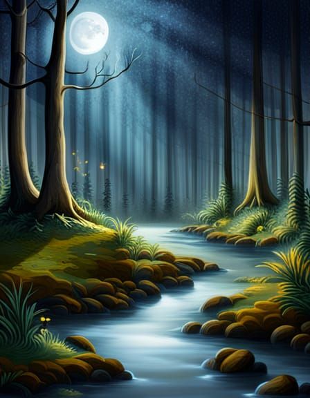 Enchanted Moonlight Illuminates Mystical Forest Gathering