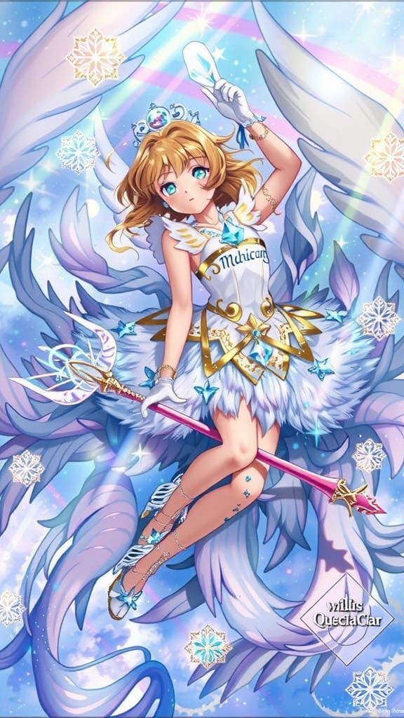 Magical Girl with Glitter Card in Pastel Art Style