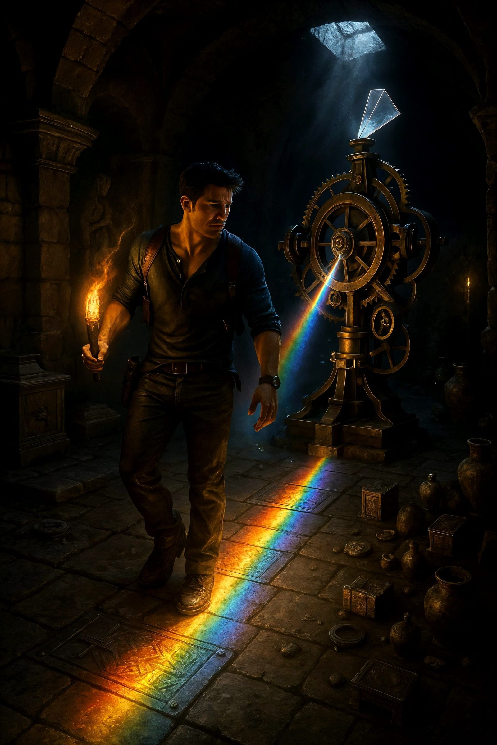 Nathan Drake and Rainbow Light Crypt Puzzle