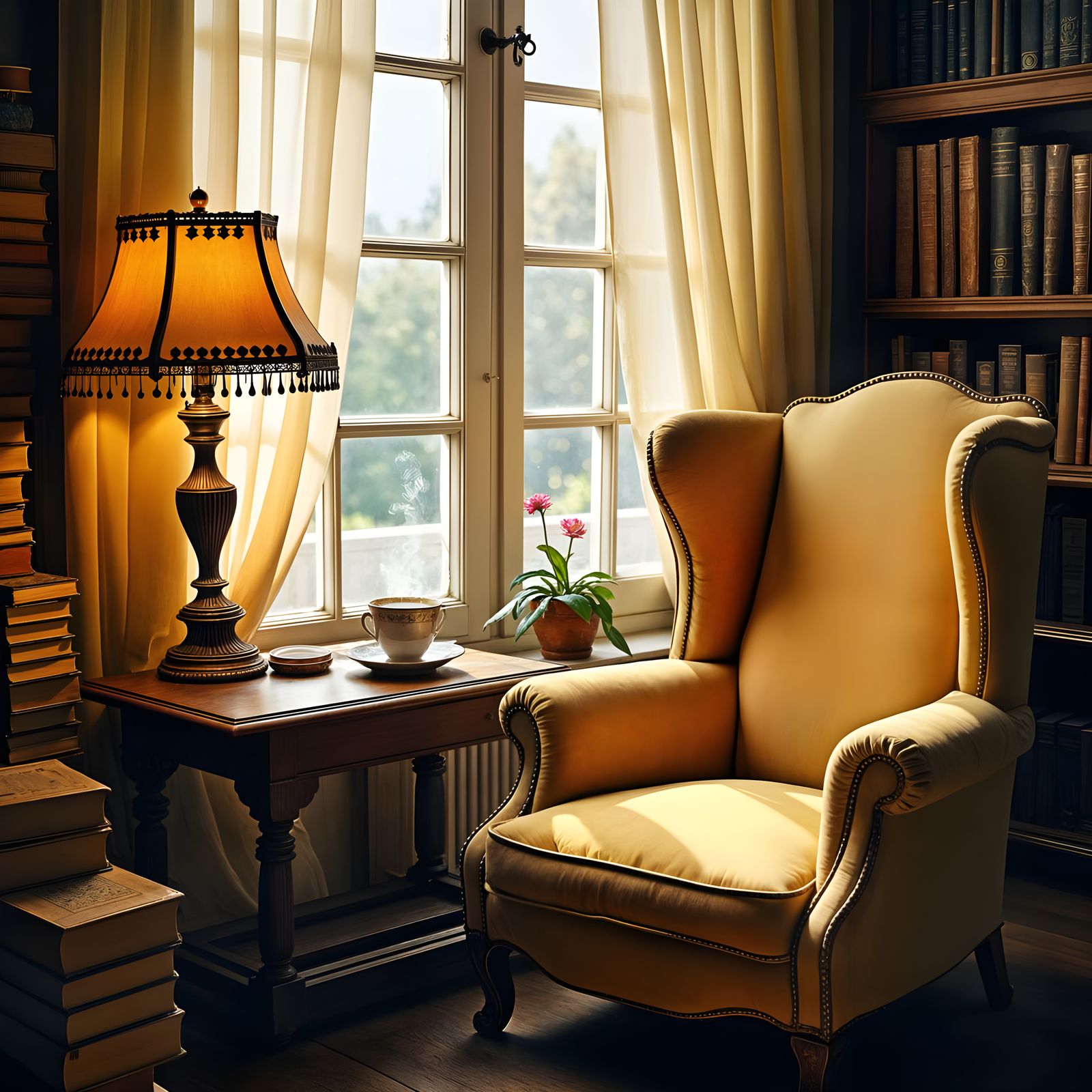 Snug Corner by Window with Armchair and Books