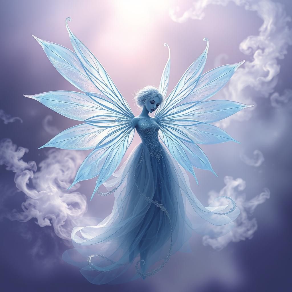 Sylph with six delicate, layered azure and sapphire wings, i...