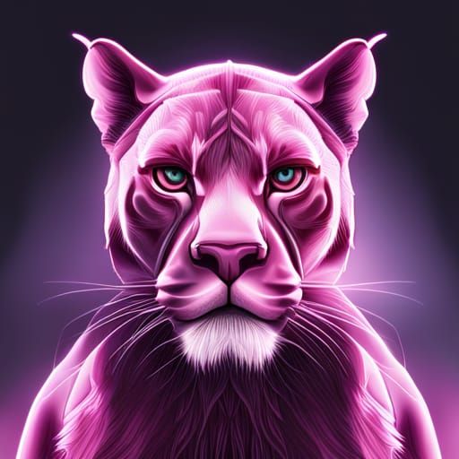 Hyperrealistic Cyborg Pink Panther with Intricate Details