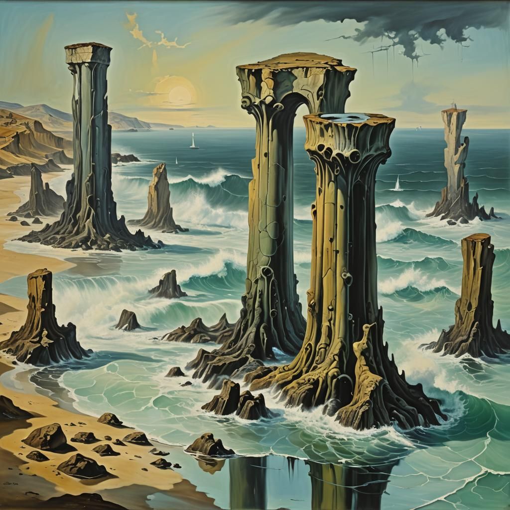 Surreal Seascape with Colonnades in Dali Style